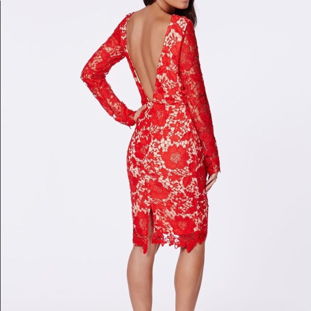 Missguided Red Lace Open Back Dress